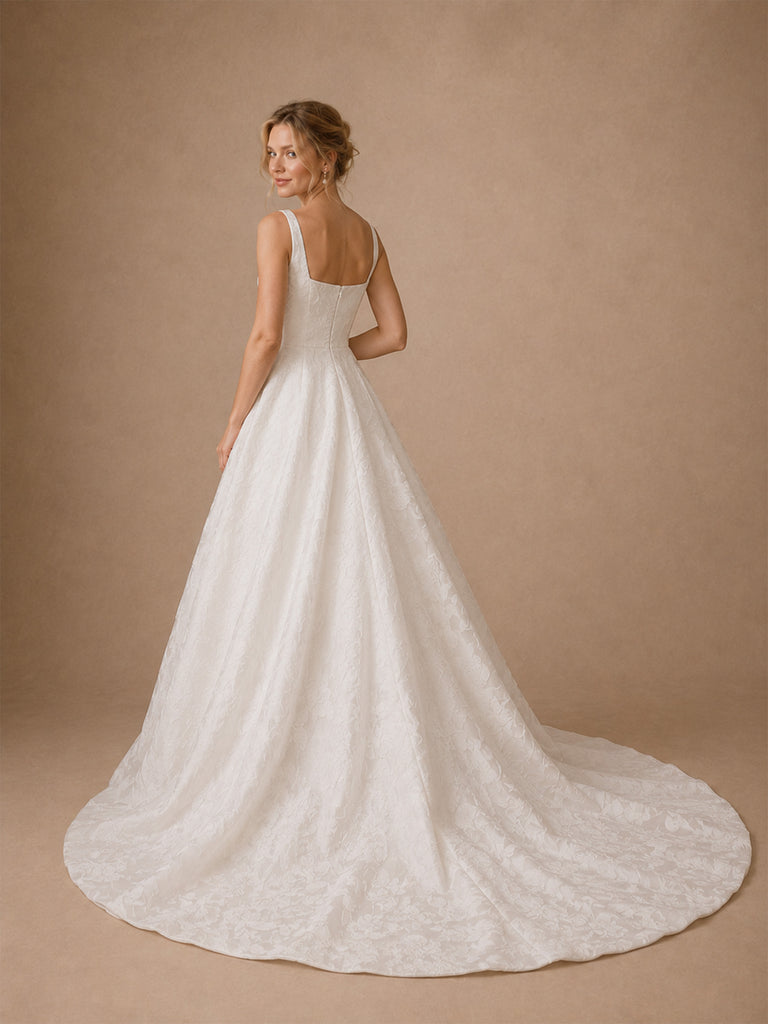 ChicSew Glamorous Square Neckline A-Line Floor-Length Satin Wedding Dress With Applique