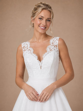 ChicSew Elegant Sleeveless Lace Tulle A-Line V-Neck Long Wedding Dresses