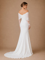 ChicSew Elegant Crepe Off The Shoulder Lace Applique Long Sleeves Mermaid Floor-Length Wedding Dress