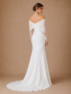 ChicSew Elegant Crepe Off The Shoulder Lace Applique Long Sleeves Mermaid Floor-Length Wedding Dress