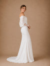 ChicSew Elegant Crepe Off The Shoulder Lace Applique Long Sleeves Mermaid Floor-Length Wedding Dress