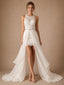 ChicSew Unique Sleeveless High Neck Lace Applique Sheath Mini Wedding Dresses With Detachable Tulle Overskirt