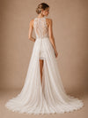 ChicSew Unique Sleeveless High Neck Lace Applique Sheath Mini Wedding Dresses With Detachable Tulle Overskirt