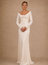 ChicSew Classy Crepe Cowl Neck Long Sleeves Sheath Floor-Length Wedding Dress