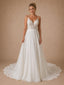 ChicSew Unique Spaghetti Straps A-Line Lace Tulle Maxi Wedding Dresses With Long Train