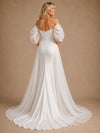 ChicSew Classy Elegant Off The Shoulder Mermaid Floor-Length Satin Wedding Dress With Flowy Tulle Train