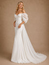 ChicSew Classy Elegant Off The Shoulder Mermaid Floor-Length Satin Wedding Dress With Flowy Tulle Train
