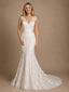 ChicSew Elegant Mermaid V-Neck Sleeveless Lace Tulle Maxi Wedding Dresses With Satin Belt