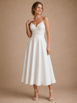 ChicSew Sexy Spaghetti Straps Lace A-Line Crepe Midi Wedding Dress