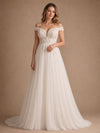 ChicSew Beautiful Off The Shoulder A-Line Lace Tulle Maxi Long Wedding Dresses