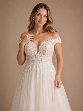 ChicSew Beautiful Off The Shoulder A-Line Lace Tulle Maxi Long Wedding Dresses