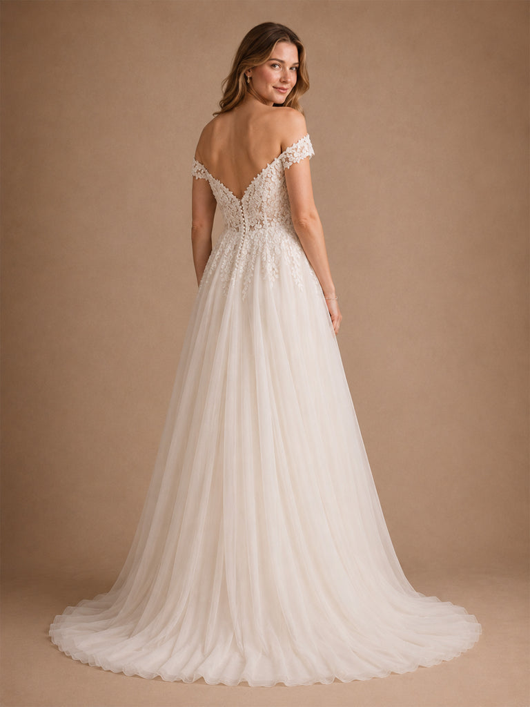 ChicSew Beautiful Off The Shoulder A-Line Lace Tulle Maxi Long Wedding Dresses