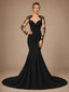 ChicSew Unique V-Neck Lace Long Sleeves Mermaid Crepe Maxi Wedding Dresses
