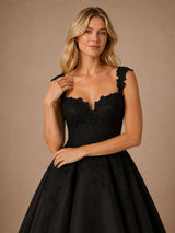 ChicSew Classy V-Neck A-Line Satin Maxi Long Wedding Dress With Lace Applique