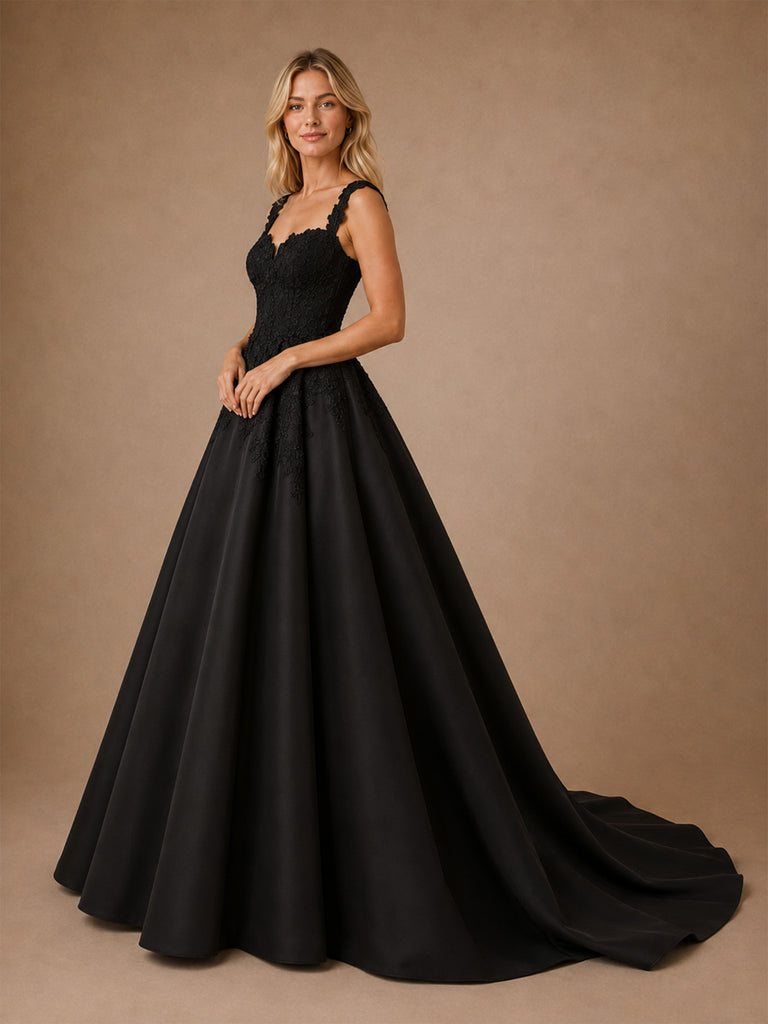 ChicSew Classy V-Neck A-Line Satin Maxi Long Wedding Dress With Lace Applique
