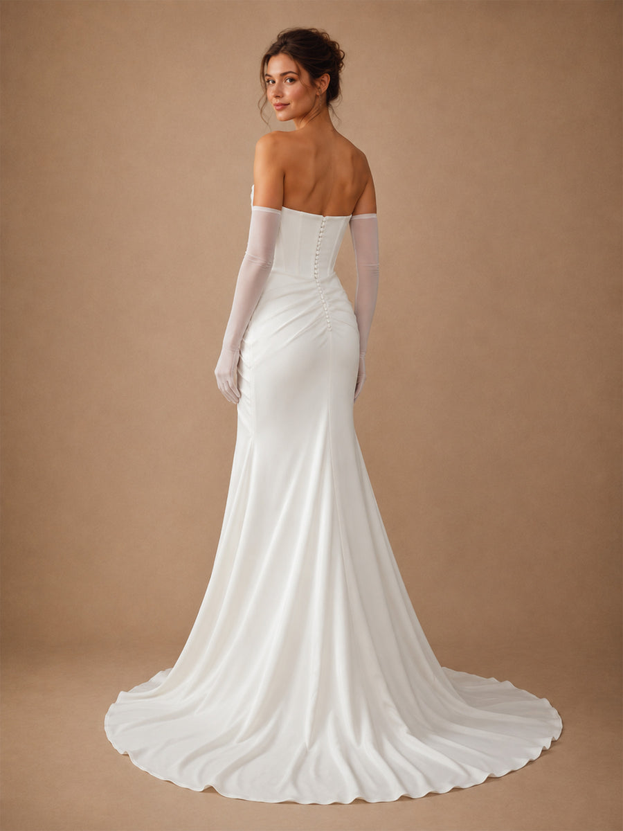 ChicSew Elegant Strapless Mermaid Crepe Boning Ruched Maxi Long Wedding Dress