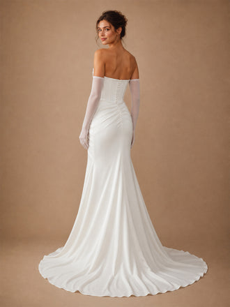 ChicSew Elegant Strapless Mermaid Crepe Boning Ruched Maxi Long Wedding Dress