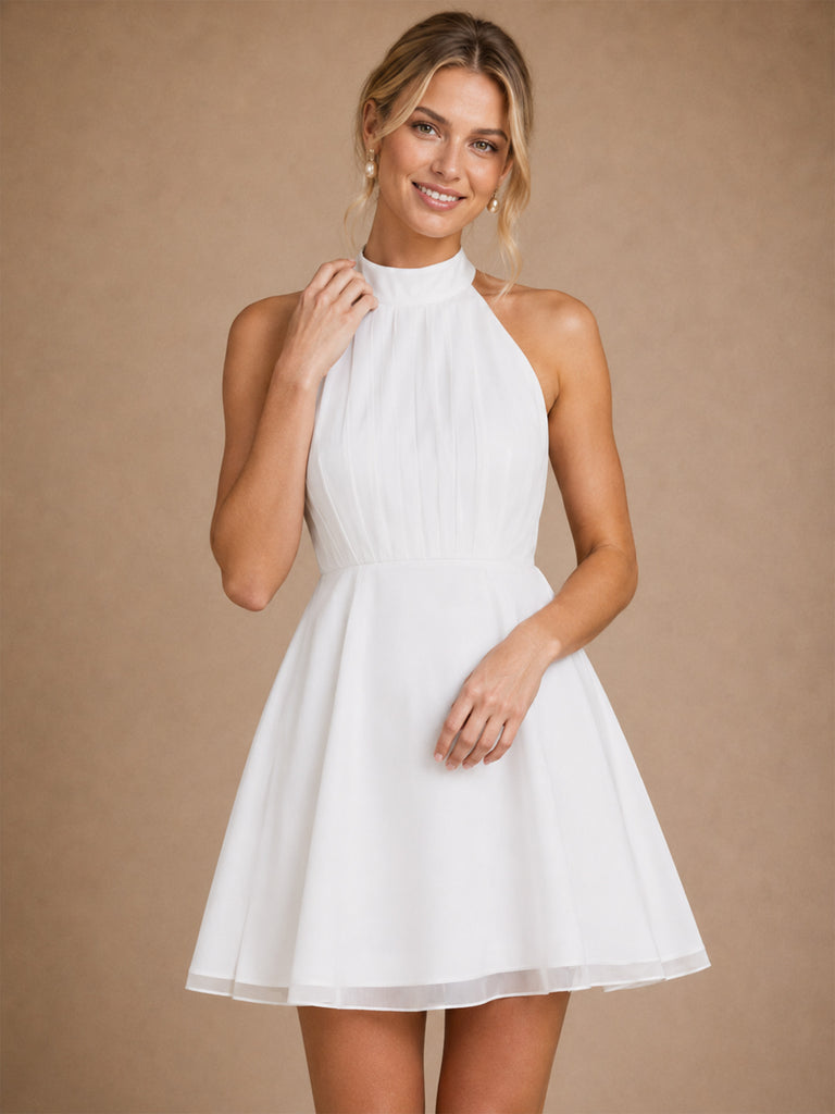 ChicSew Simple Sleeveless Chiffon Halter Mini A-Line Wedding Dresses