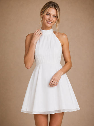 ChicSew Simple Sleeveless Chiffon Halter Mini A-Line Wedding Dresses