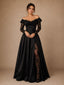 ChicSew Unique A-Line Off The Shoulder Floor-Length Side Slit Satin Wedding Dress With Long Floral Lace Sleeves