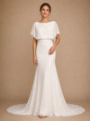 ChicSew Elegant Boat Neck Mermaid Flutter Sleeves Floor-Length Chiffon Wedding Dresses With Lace