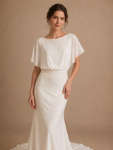 ChicSew Elegant Boat Neck Mermaid Flutter Sleeves Floor-Length Chiffon Wedding Dresses With Lace
