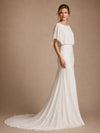 ChicSew Elegant Boat Neck Mermaid Flutter Sleeves Floor-Length Chiffon Wedding Dresses With Lace