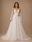 ChicSew Romantic Modern A-Line Spaghetti Straps Lace Tulle Maxi Long Wedding Dresses With Detachable Bell Sleeves