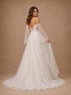 ChicSew Romantic Modern A-Line Spaghetti Straps Lace Tulle Maxi Long Wedding Dresses With Detachable Bell Sleeves