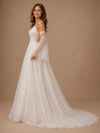 ChicSew Romantic Modern A-Line Spaghetti Straps Lace Tulle Maxi Long Wedding Dresses With Detachable Bell Sleeves