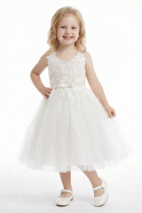 Sweet Ivory Lace Flower Girl Dress with Tulle Skirt for Weddings and Special Occasions