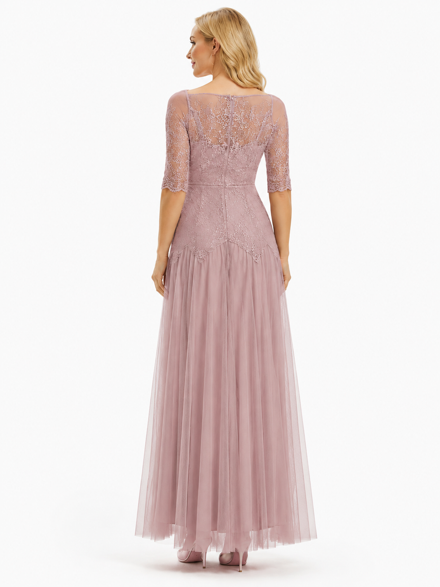 Pretty Lace Mother of the Groom Gown Chiffon Square Half Sleeves Maxi Dress