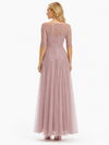 Pretty Lace Mother of the Groom Gown Chiffon Square Half Sleeves Maxi Dress