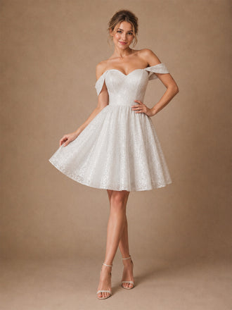 ChicSew Fancy Off The Shoulder A-Line Glitter Tulle Mini Wedding Dresses