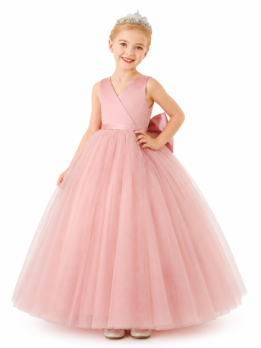 Flower Girls with Bow A-line Princess Gown for Wedding Kids Dress