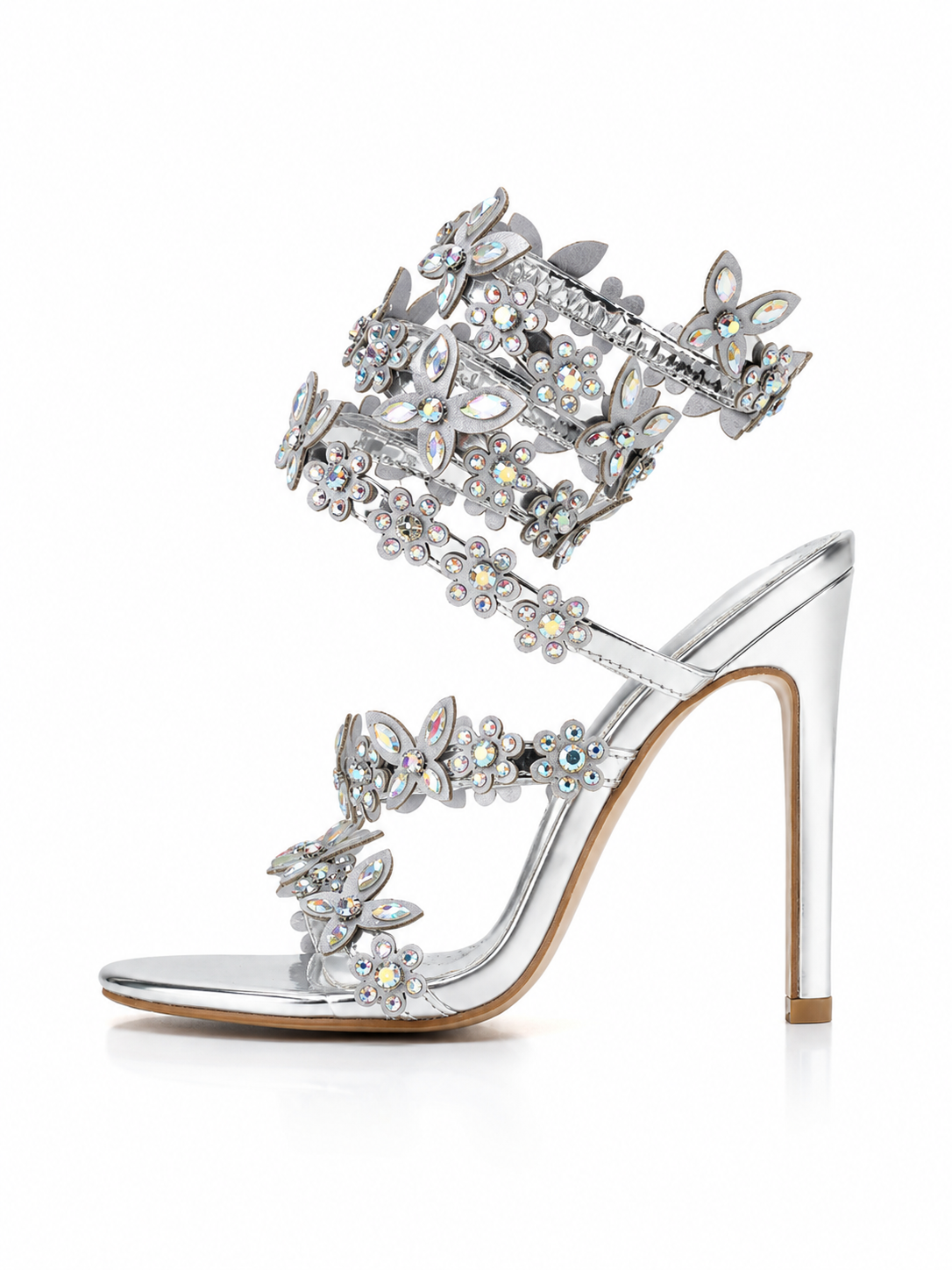 Diamante Heels Wrap Around Strap Fantasy Rhinestone Sparkly Stiletto Heel Sandals