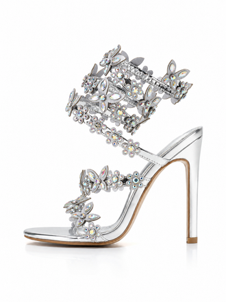 Diamante Heels Wrap Around Strap Fantasy Rhinestone Sparkly Stiletto Heel Sandals