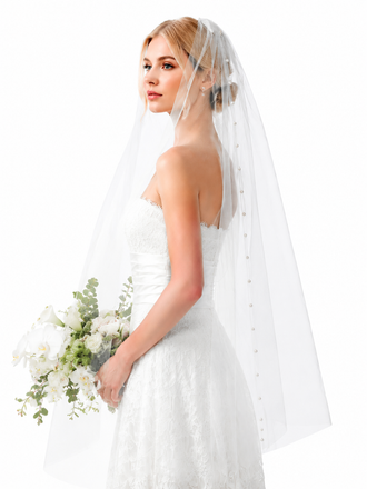 Elegant Simple Floral Pearls Long Bridal Veil, V64