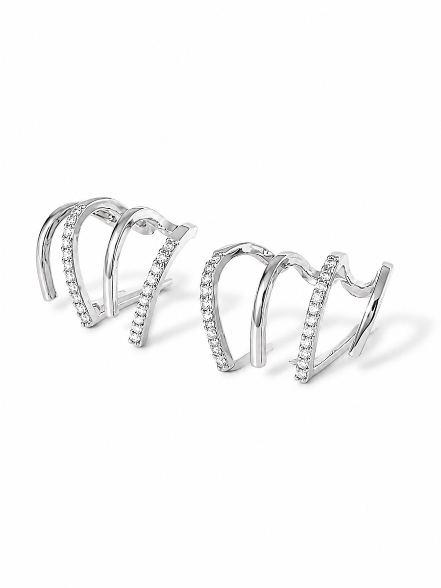 Cubic Zirconia Half Hoop Stud Earrings Looks Like 4 Hoop Earrings