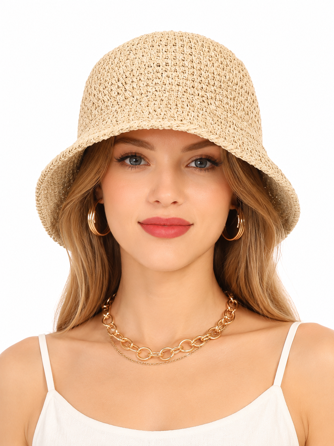 Women's Summer Panama Hat – Wide Brim Foldable Straw Fedora with Breathable Open Weave