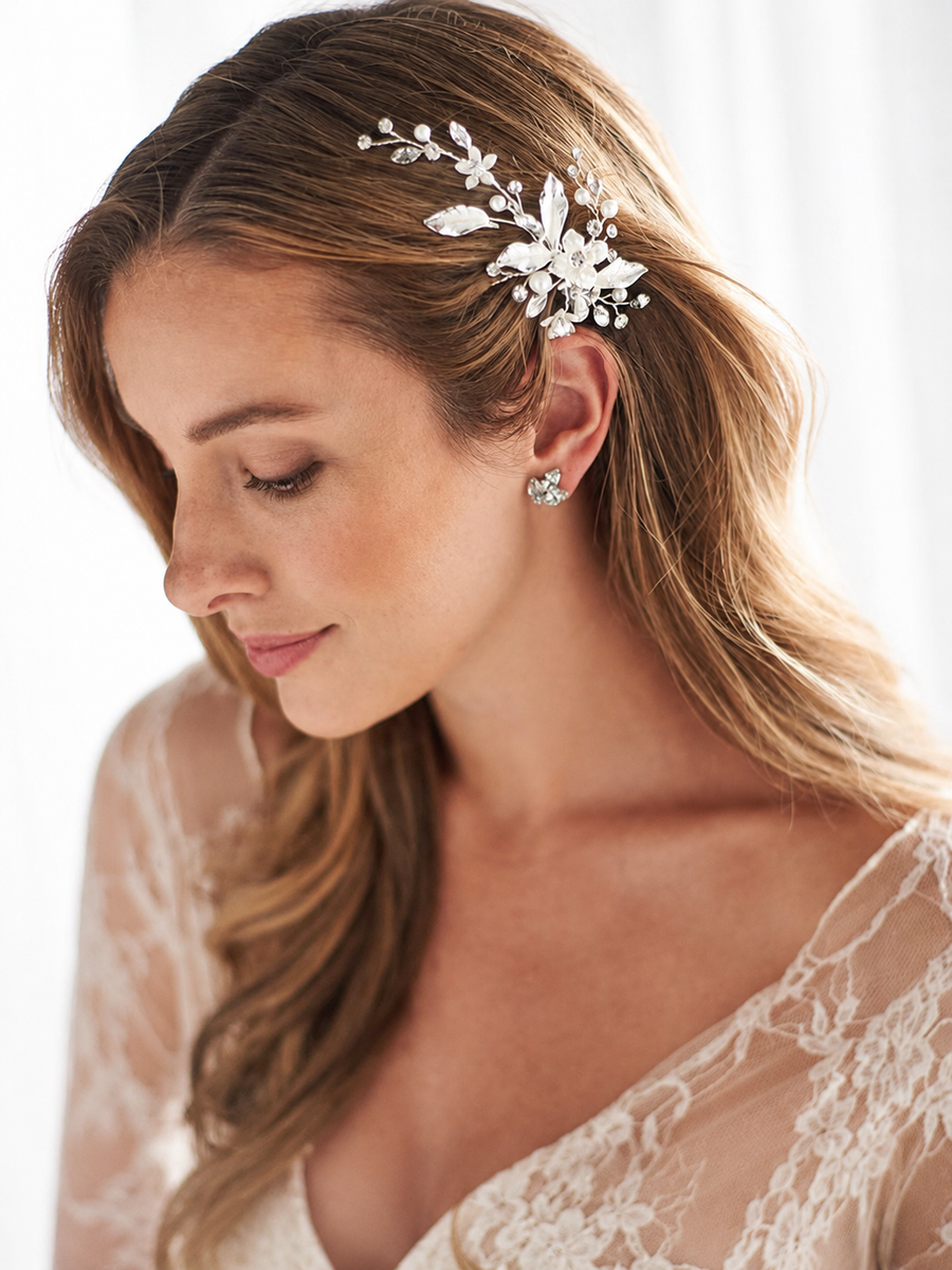 Simple Fairy Beauty Tiara Delicate Handmade Flower Side Clip Bride Wedding Dress Hairpin