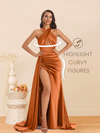 Sexy Soft Satin Halter Side Slit Floor-Length Maxi Mermaid Bridesmaid Dresses Online