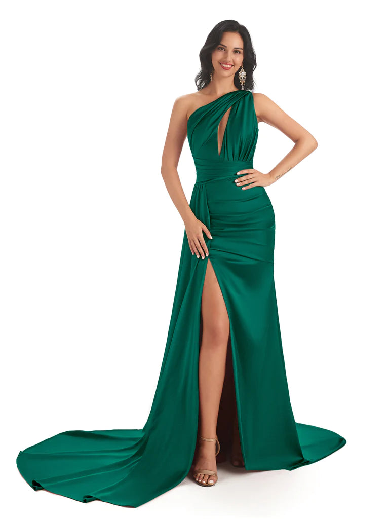 Emerald Sexy Side Slit Floor-Length Mismatched Soft Satin Mermaid Long Bridesmaid Dresses Online