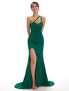 Emerald Sexy Side Slit Elegant Long Mismatched Satin Mermaid Bridesmaid Dresses Online