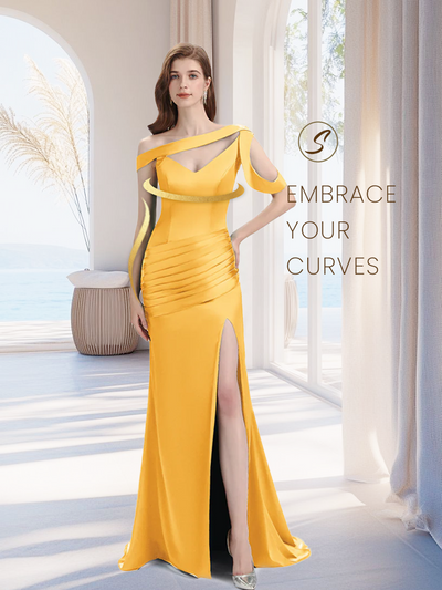 Sexy Soft Satin Unique V-neck Side Slit Floor-Length Mermaid Bridesmaid Dresses