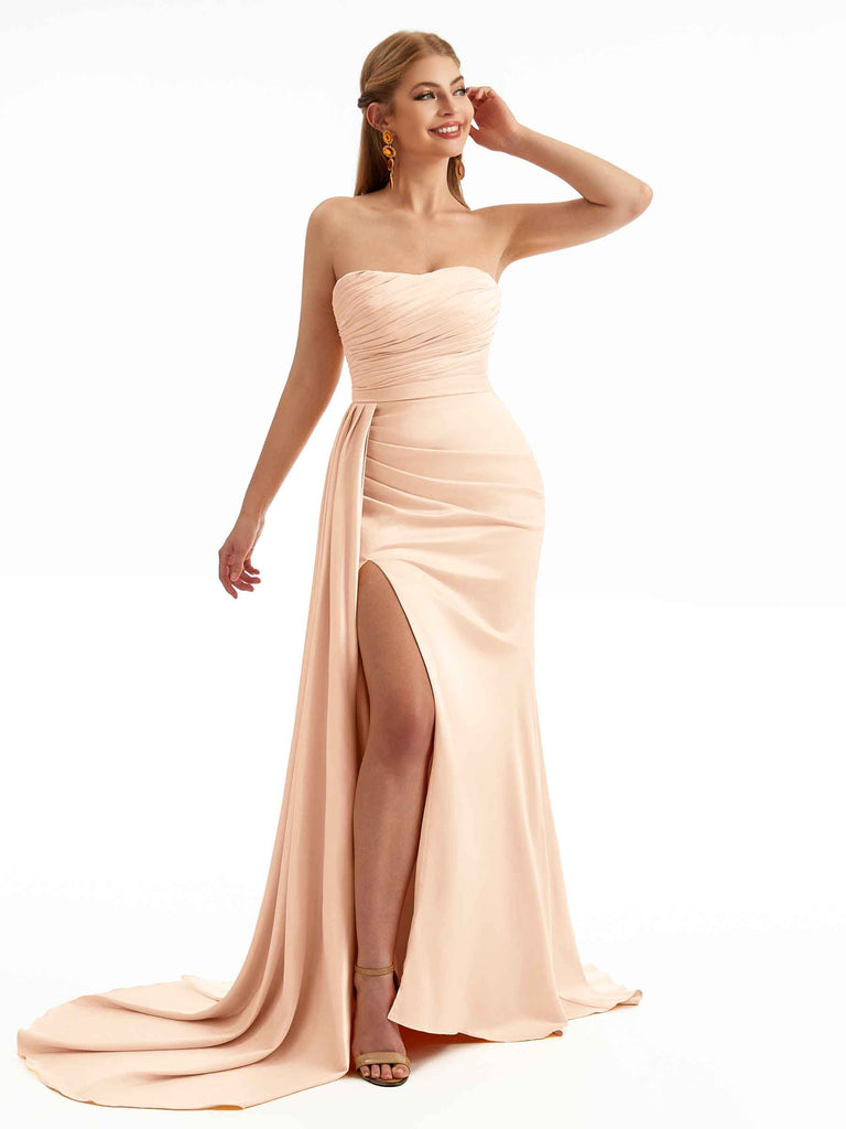 Sweetheart Sexy Side Slit Silky Satin Mermaid Chic Wedding Guest Dresses