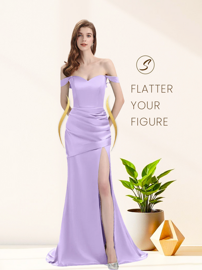 Sexy Soft satin Side Slit Off The Shoulder Floor-Length Mermaid Bridesmaid Dresses