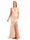 Silky Satin One-Shoulder Bridesmaid Dress Halter