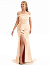 Sexy Off The Shoulder Side Split Mermaid Silky Satin Wedding Guest Dresses