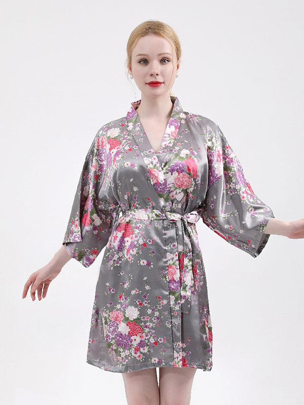 PRODESIGN Satin Kimono Robe Long Silky Bathrobe With Ostrich Feather Trim Sleepwear Wedding Bridesmaid Dressing Gown